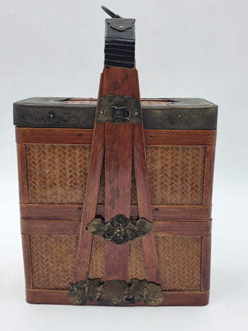Antique Japanese Meiji Bamboo Picnic Basket Bento Box Woven Basket Complete Case