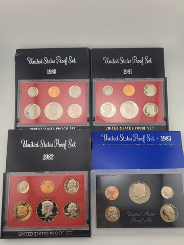 Lot of 4 United States Proof Sets 1980 1981 1982 1983 Original Package Complete