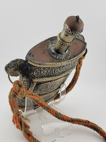 RARE ANTIQUE ORNATE MOROCCAN TOUAREG ISLAMIC ENGRAVED BRASS GUN POWDER FLASK