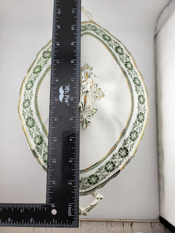 RARE BISHOP & STONIER ENGLAND RODEN GREEN COVERED TUREEN & LID 24K GOLD TRIM
