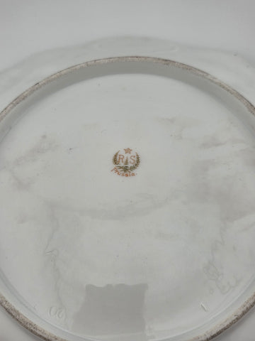 Antique R.S. PRUSSIA RED MARK PORCELAIN Plate w/ ROSES DECORATION & 2 HANDLES