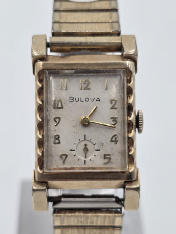 Antique 1940's Bulova Ladies 10K Gold Filled Art Deco Watch Sub Seconds. Works.