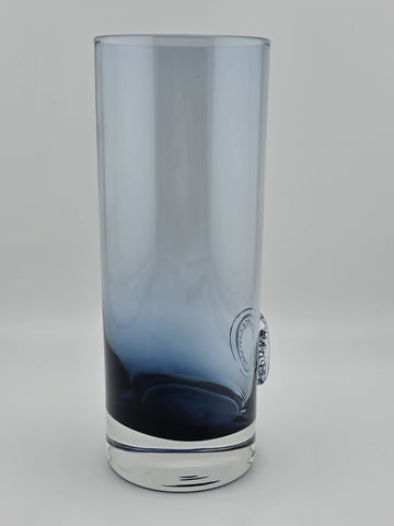 Rare Tiffany & Co Blue Lead Crystal Cylinder Vase England Applied Medallion 8"