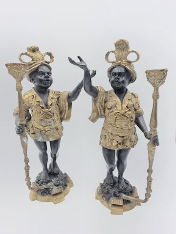 Antique Moorish Blackamoor Figural Cast Bronze Single Candle Holder 15 1/2" tall