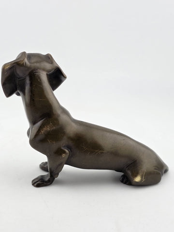 Antique Miniature Bronze Dachshund Sculpture Vintage Dog Figurine Paper Weight