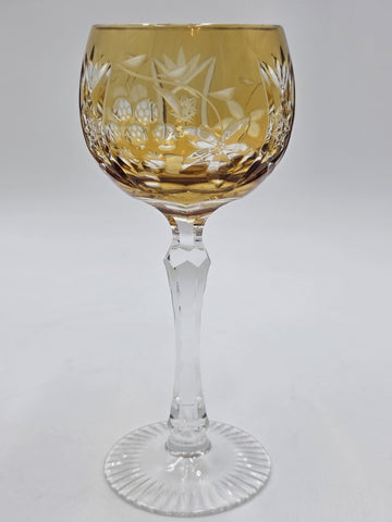 1 VINTAGE GRAPE AMBER GOLD CASED CUT CLEAR CRYSTAL 7 3/4" WINE SHERRY ROEMER