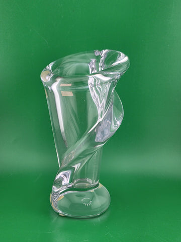 VINTAGE MCM ART VANNES LE CHATEL CALLA LILY VASE 7" CLEAR FRENCH ART GLASS