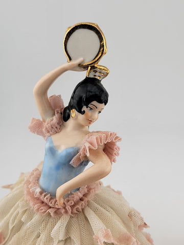 Set Of 2 Volkstedt Germany Dresden Lace Small Ballerina Pink Porcelain Figurines
