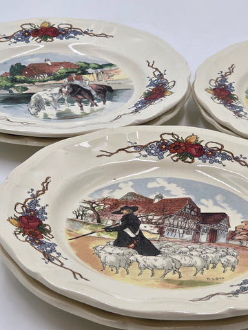 Set Of 6 OBERNAI SARREGUEMINES FRANCE FREE GRINDLEY AND CO BM32 CERAMIC PLATES