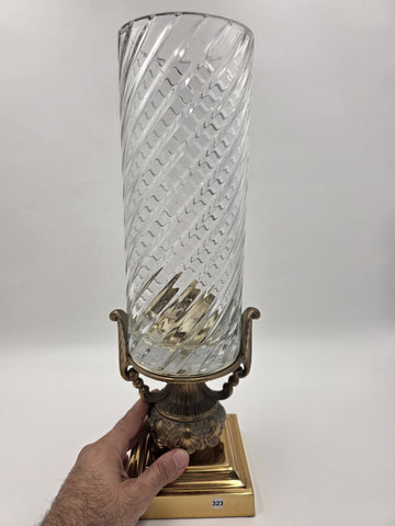 Antique 17" Crystal Hurricane Vase Lamp Base Brass Urn Hollywood Regency Decor