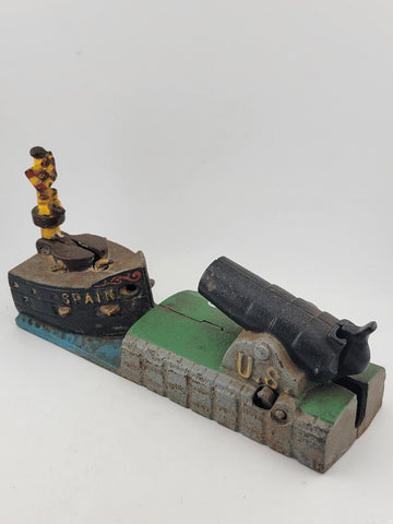 Vintage Reproduction Book of Knowledge Cast Iron Cannon Mechanical Bank.