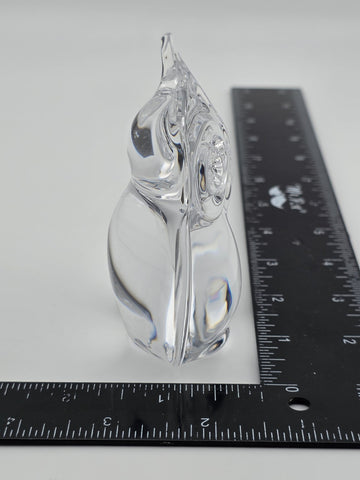 Vintage Daum France Signed Small Heavy Crystal Owl Figurine Paper Weight.