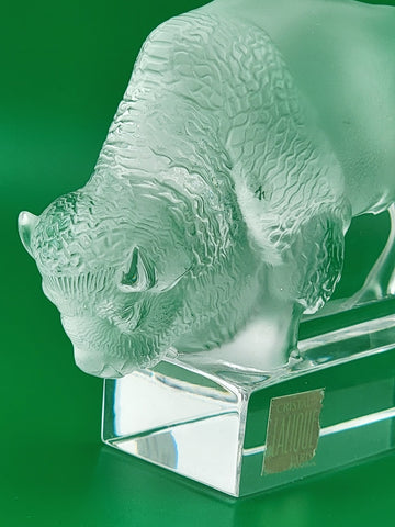 VINTAGE LALIQUE BUFFALO BISON PAPERWEIGHT FIGURINE FRANCE SIGNED. VG CONDITION