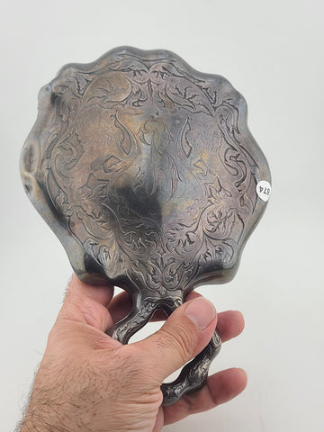 Rare Antique 1904 Art Nouveau Sterling Silver Heavy Hand Mirror German Repousse.