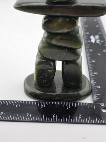Vintage Mid Century Inuit Inuksuk Natural Nephrite Green Jade Man Sculpture.