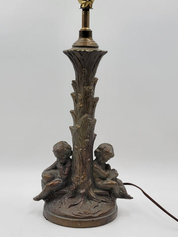 Vintage Table Lamp Base Metal Cherubs Victorian Art Nouveau Shabby Chic. Works.