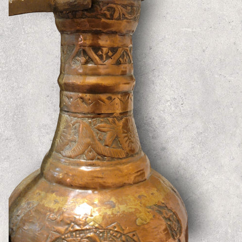19th C Huge 18" Antique Indo Persian Qajar Islamic Copper Jug. Heavily Engraved.