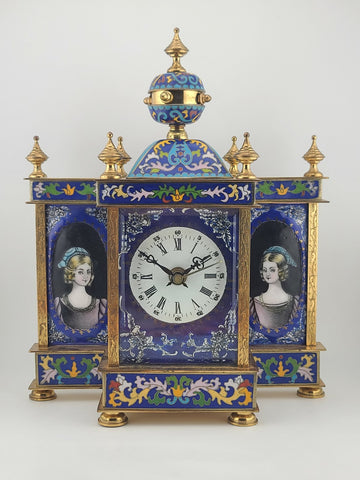 Vintage Exquisite Renaissance-Style Chinese Enamel & Cloisonne Clock. Working.