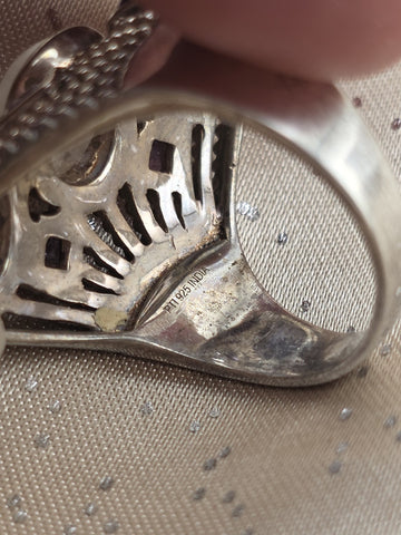 Rare Himalayan Gems 3-Moonstone & Amethyst Multistone Sterling Silver Ring. 9.5