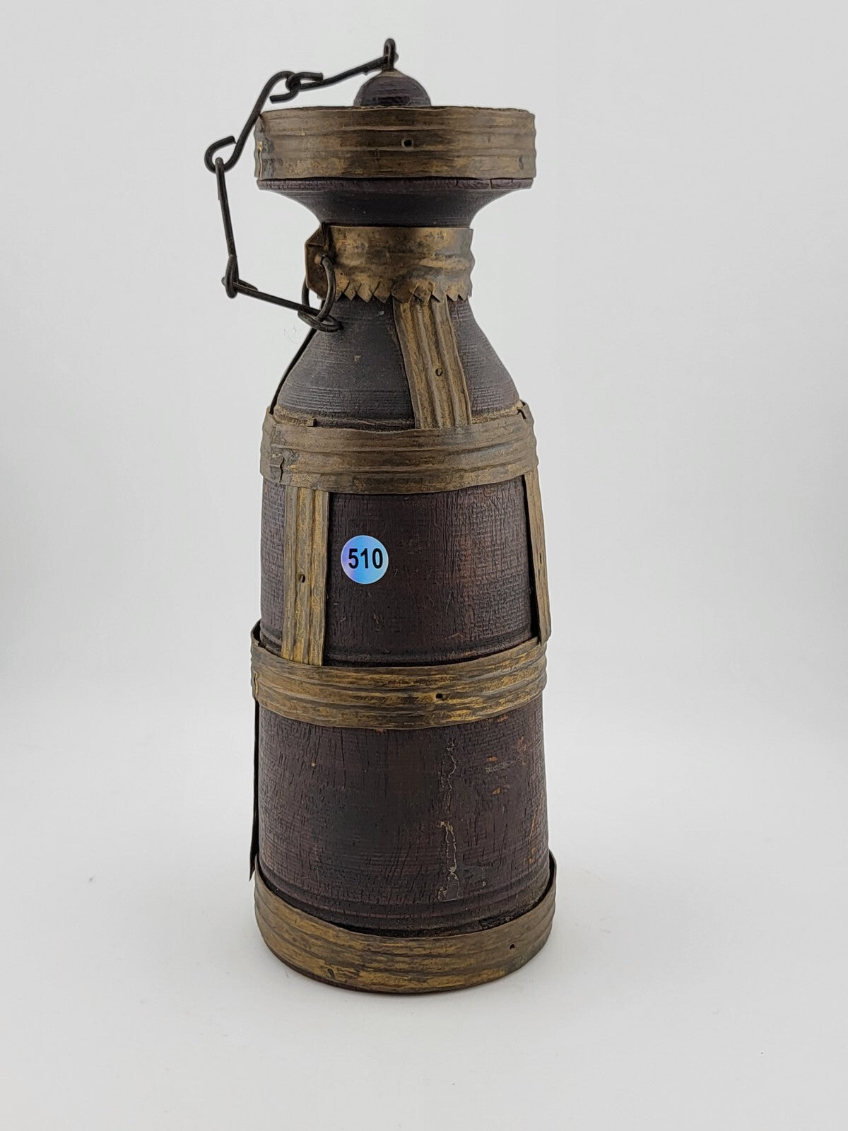 ANTIQUE TRIBAL ART JUG CANTEEN WOOD METAL AFRICA ETHIOPIA OROMO PEOPLE