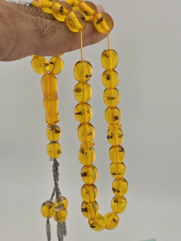 Vintage 33 Beaded Amber Islamic Prayer Beads Misbaha Tasbih Large Cognac.