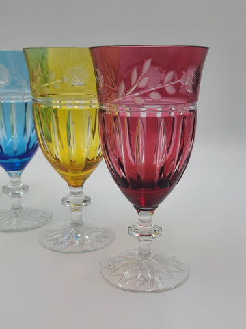 Set Of 4 AJKA Crystal Cut to Clear Iced Tea Water Goblets Glasses Proinnseas.