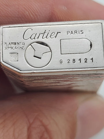 Rate Vintage Cartier Paris 30 Micron Silver Plated Gas Lighter, Bark Design Read