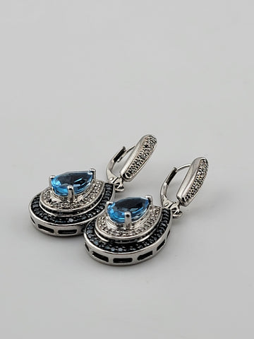 Gorgeous Set Of Natural Blue Topaz & Natural Cut Diamonds Earings W Certificate