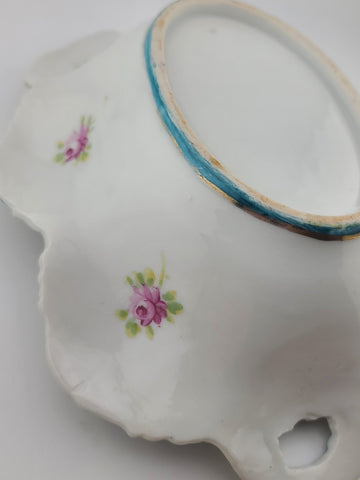 1910's Victorian German Porcelain Handled Bowl Raised Gold &Roses RS Style 11.5"
