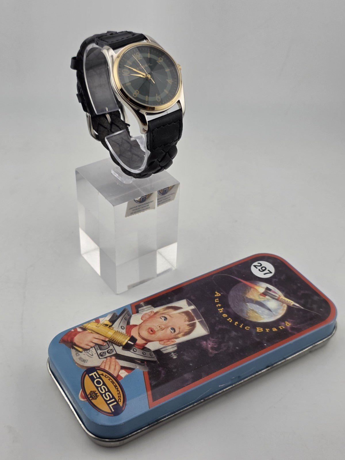 NIB Fossil PC-9626 Gold Tone Black Dial Quartz Watch Leather Strap 36mm