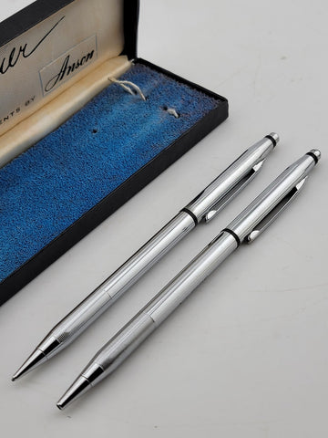 Vintage Courier Anson Chrome Pen & Pencil Set In Original Box. Untested.