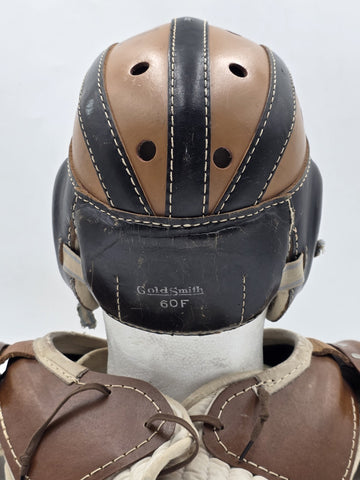 Rare Antique 1940's Goldsmith 60F Football Helmet &University 12C Shoulder Pads.