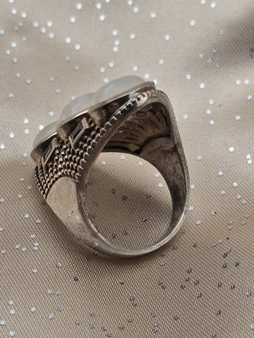 Rare Himalayan Gems 3-Moonstone & Amethyst Multistone Sterling Silver Ring. 9.5