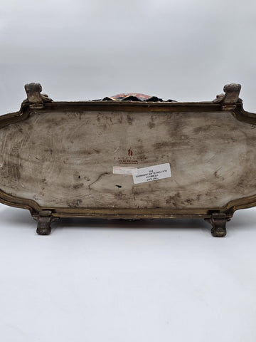 ANTIQUE XL CASTILIAN PORCELAIN BRONZE BOWL CENTERPIECE CLAWFOOT FLORAL VICTORIAN