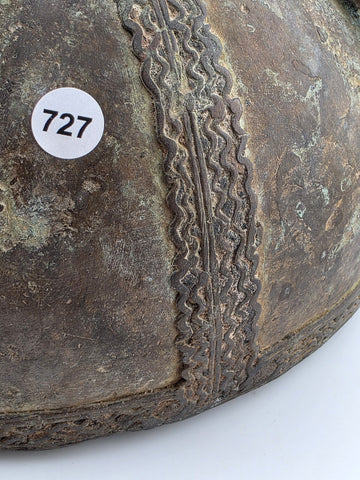 Early 20th C Luba Congo Bronze Ritual Vessel Lid w/ Figures African Tribal Art