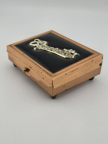 Antique Copper & Leather Cigarette Box Art Deco Style Tabletop Cigarette Case