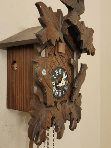 Vintage Collectible Germany 1 Day Black Forest Cuckoo Clock Bird & Leafs. Works