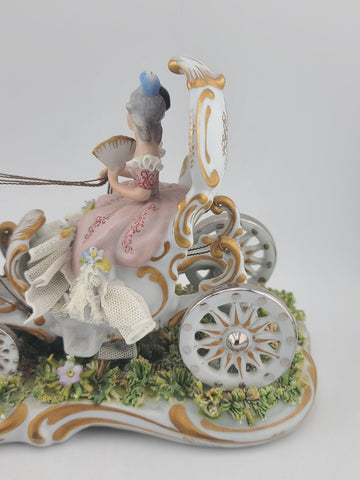 Rare Antique Capodimonte Italian Porcelain Lady Horse Carriage Lace Figurine