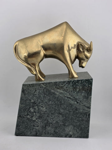 Book Ends Stock Market Bull & Bear MCM Brass and Marble Wall Street Bookends