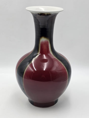 Vtg Chinese Flambe Sang de Boeuf Porcelain Vase Qianlong Mark 14" Oxblood Glaze
