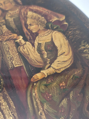 Vintage Russian Fedoskino Lacquer Box Hand Painted Signed Oval Folk Art Jewelry