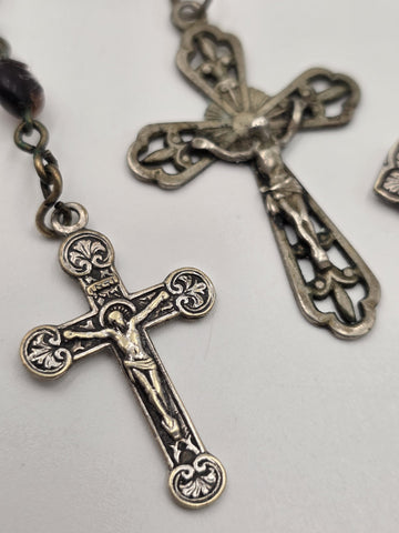 Vintage Catholic Crucifix Cross Pendant Lot of 4 Italy Pope John Paul II Rosary