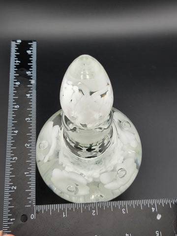 Vintage Joe St. Clair Art Glass Perfume bottle White Flowers Paper Weight Style