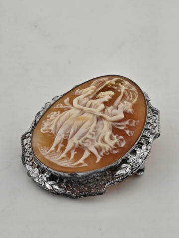 ANTIQUE SUITE OF EXQUISITE ITALIAN CAMEO "THE THREE GRACES" STERLING SILVER.