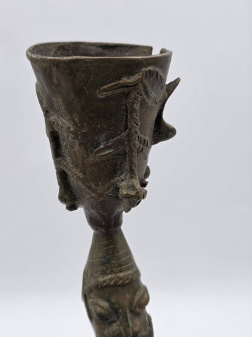 Vintage 1950's West African Bronze Ritual Staff Mother & Child Figural Sculpture