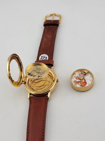 Disney Women Spring Pop Up Tigger Brown Leather Strap Quartz Watch 7 1/4"