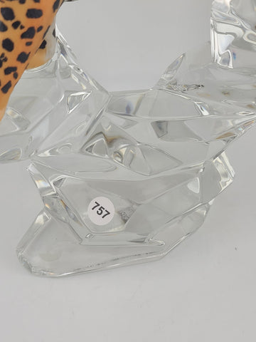 LEOPARD Porcelain Figurine Germany Lead Crystal Cliff Sculpture FRANKLIN MINT 8”