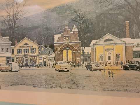 Rare Hand Signed Norman Rockwell "Stockbridge, Main Street At Christmas" 1967.