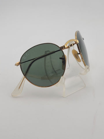 Vintage B&L Ray-Ban Folding Round Sunglasses Gold Frame Green G-15 47□20