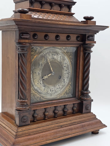 Rare Antique 1895 HAC 14 Day Strike Mantel Clock Carved Walnut Serviced Working
